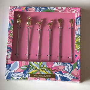 New Lilly Pulitzer Appetizer Picks Havana Cocktail Flamingo Palm Tree Pineapple